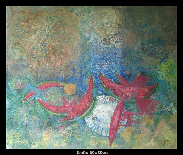 Sandias Mixed media Canvas Still Life Paintings