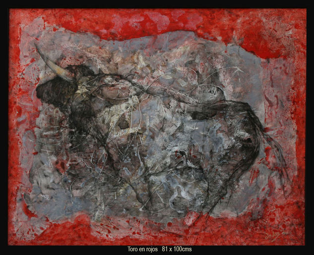 Toro en rojos Mixed media Canvas Animals