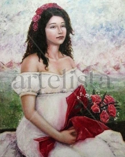 LA DAMA DE BLANCO Oil Canvas Figure Painting