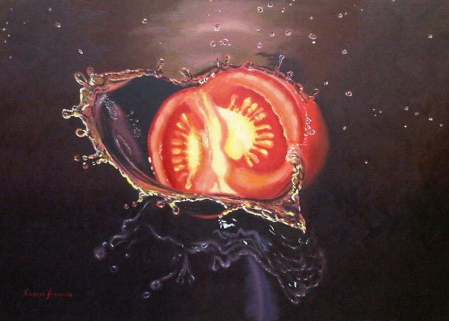 Tomate rompiendo la tensión superficial Oil Canvas Still Life Paintings