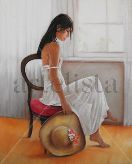 Figura femenina sentada. Pastel Papel Figura