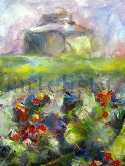 Primavera con palomar al fondo Oil Canvas Landscaping