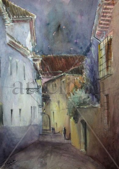 De noche en la calle zafra Watercolour Paper Landscaping