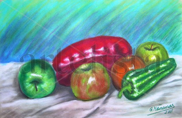 Manzanas y pimientos Pastel Paper Still Life Paintings