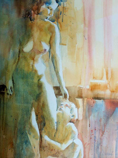 Maternidad Watercolour Paper Nude Paintings