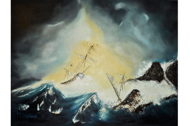 Naufragio Oil Canvas Marine Painting