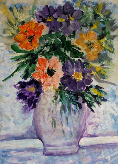 UNAS FLORES UN POCO IMPRESIONISTA Acrylic Card Floral Painting