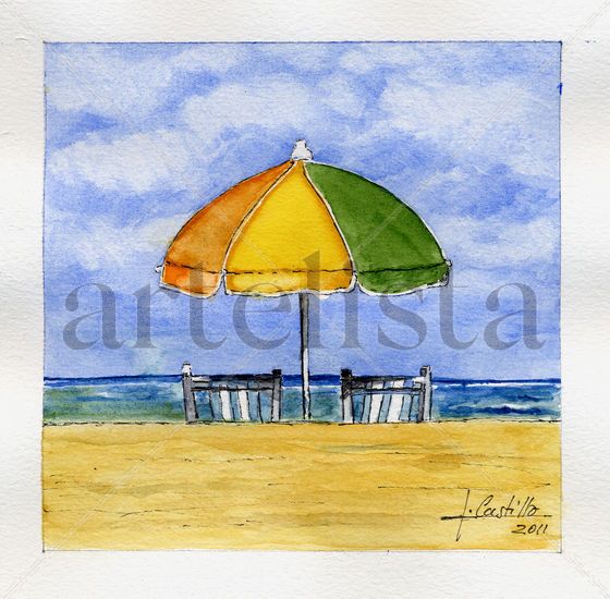 Sombrilla con sillas Watercolour Paper Marine Painting