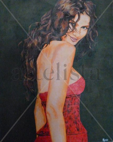 La dama de rojo Oil Canvas Portrait