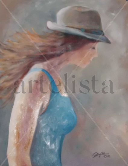 La chica del sombrero Oil Others Figure Painting