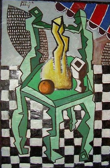 silla y mesa verdes Oil Paper Still Life Paintings