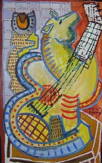 guitarra equina en amarillo Oil Paper Figure Painting