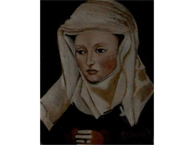 Medieval lady portrait oil painting on canvas signed Oil Canvas Portrait