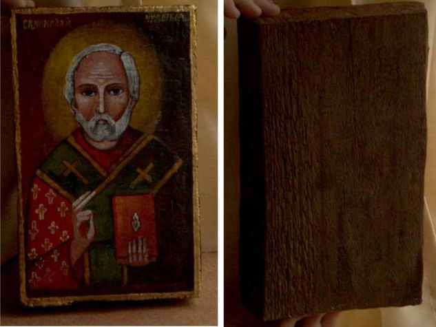 Saint Nicholas Russian icon on old wood Óleo Tabla Otros