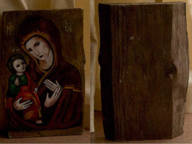Russian icon of the Holy Virgin with 3 hands painted on old wood
