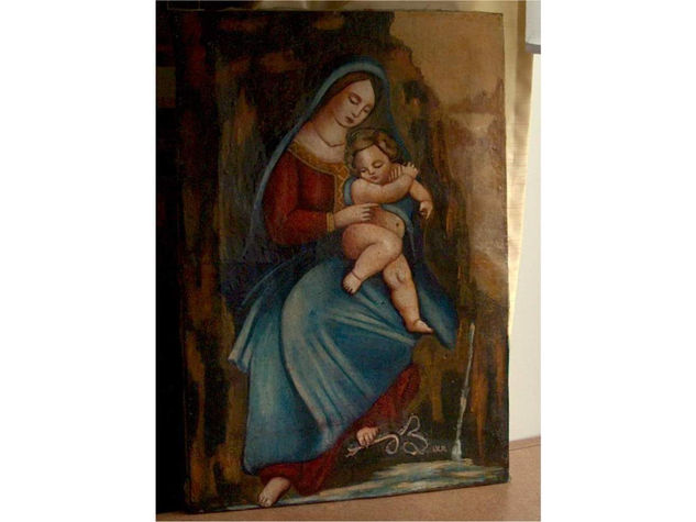 Madonna and child at the spring oil painting on canvas signed Óleo Lienzo Figura