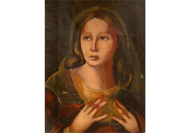 Holy Virgin portrait oil painting on canvas signed Óleo Lienzo Retrato