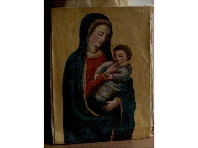 Holy Virgin and child on gilded background oil painting on canvas