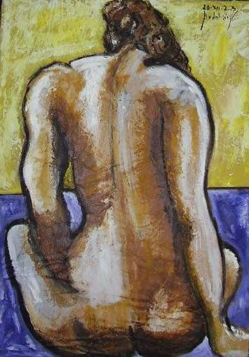 desnudo sentado en piso violeta Oil Paper Nude Paintings