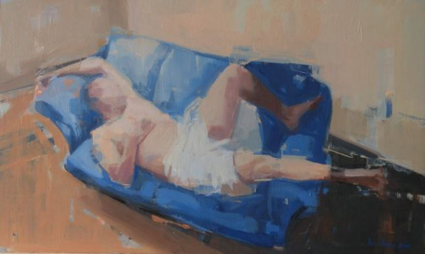 Azul II. Oil Panel Figure Painting