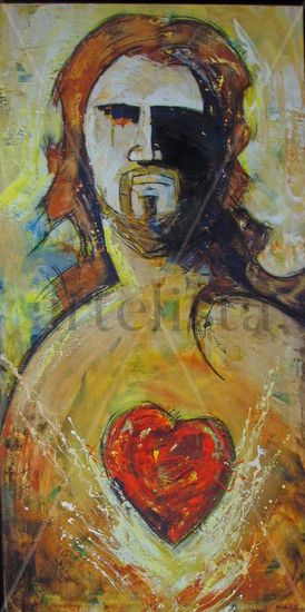 sagrado corazon Mixed media Canvas Figure Painting