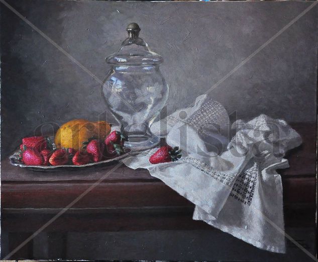 Cristal con fresas y papaya Oil Canvas Still Life Paintings