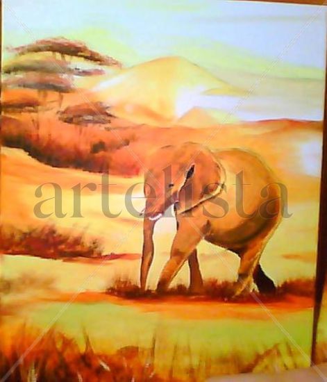 Detalle izquierdo de la obra "Elefantes en Africa" 