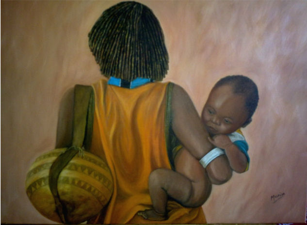 MATERNIDAD EN AFRICA Oil Canvas Figure Painting