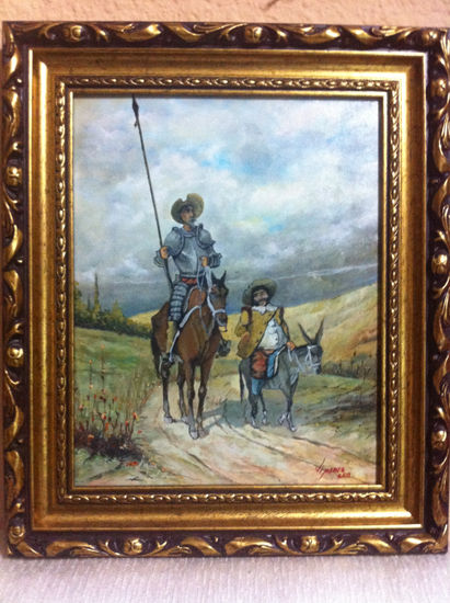 Don Quijote y Sancho Oil Panel Figure Painting