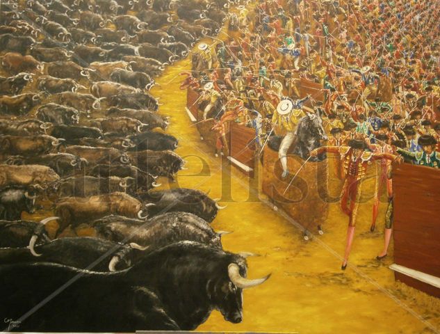 Batalla por la cultura taurina 1 Oil Canvas Landscaping