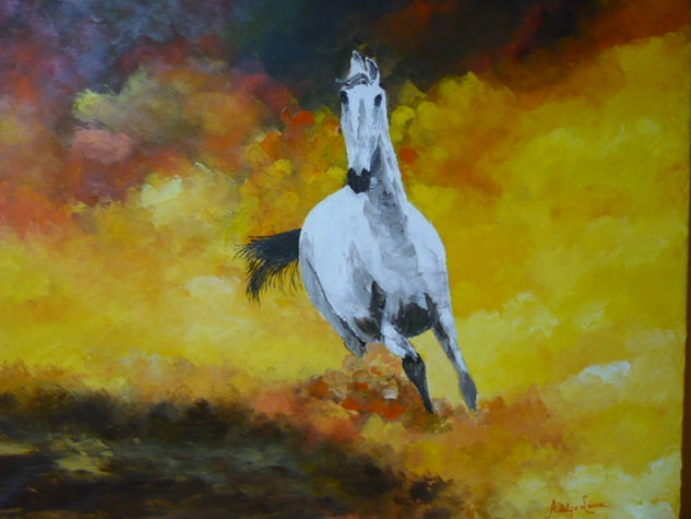 Caballo blanco galopando Oil Canvas Animals