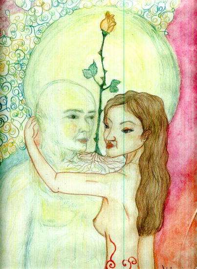 Círculo Espectral de Amor Amarillo Watercolour Card Nude Paintings