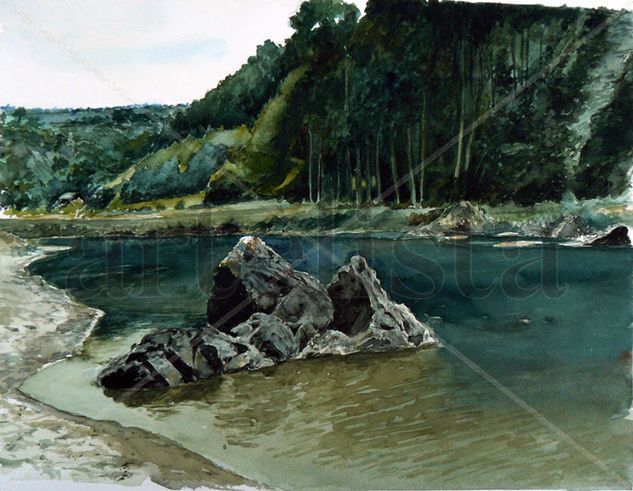 Asturias . La playa de Barayo Acuarela Papel Paisaje