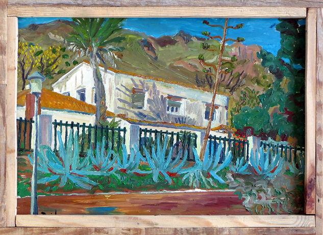 Casa de Rodalquilar con pitas Oil Panel Floral Painting