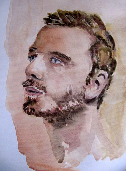 Cabeza de jóven Watercolour Paper Portrait