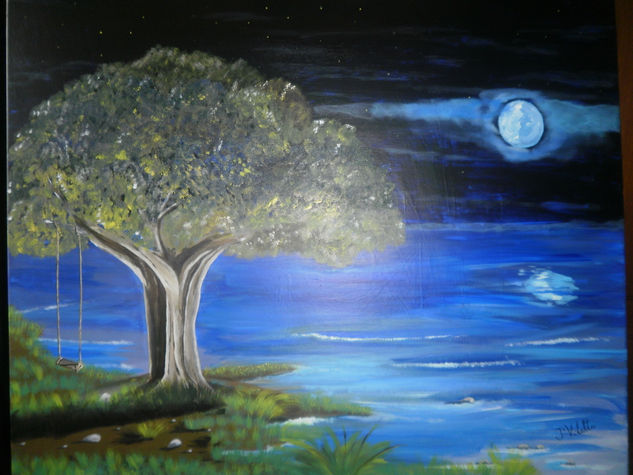 el árbol del columpio Acrylic Canvas Landscaping