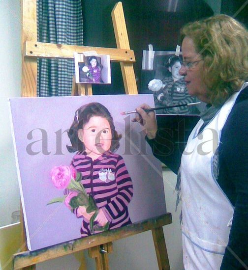 pintando a mi sobrinita nieta Emilia Millaray Oil Canvas Portrait