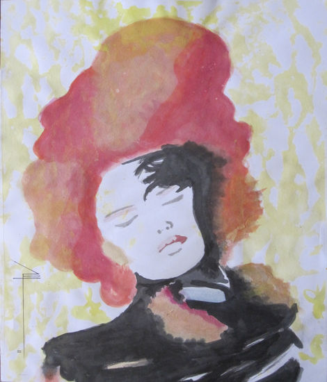 Mujer con sombrero Watercolour Paper Figure Painting