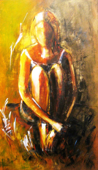 Pensant Mixed media Panel Figure Painting