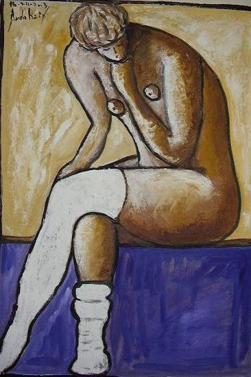 mujer pensativa con medias blancas Oil Paper Nude Paintings