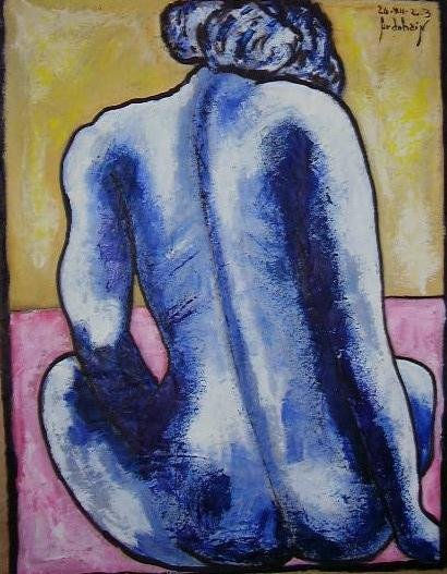 desnudo azul de espaldas Óleo Papel Desnudos