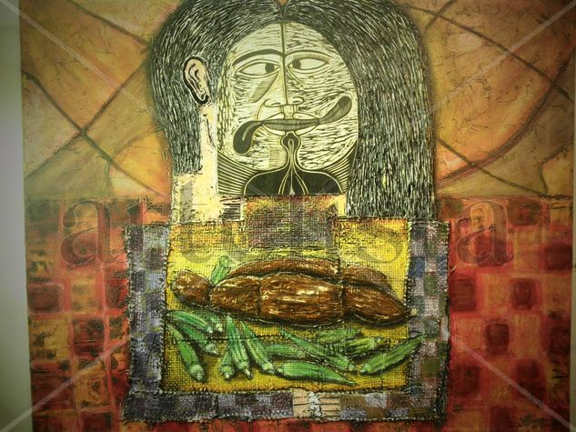 Quimbombo que resbala con la yuca seca" Mixed media Canvas Figure Painting