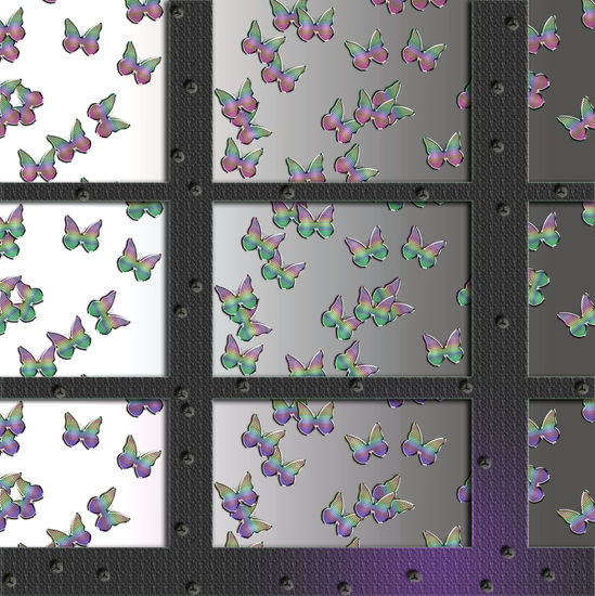 Ventana con mariposas iridiscentes Arquitectura e interiorismo Color (Digital)