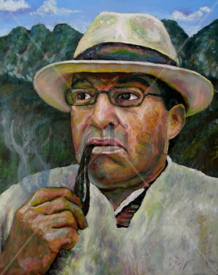 HOMBRE CON PIPA Oil Canvas Portrait