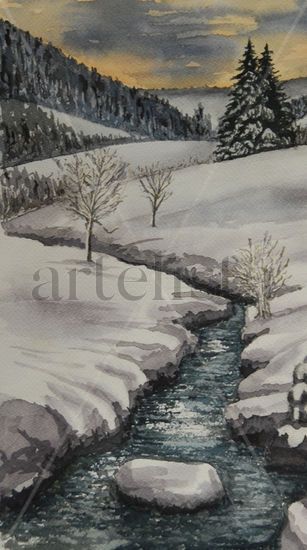 Comienzo Arroyo en la Nieve Watercolour Paper Landscaping