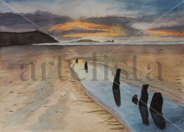 Reflejos en la Playa Watercolour Paper Marine Painting