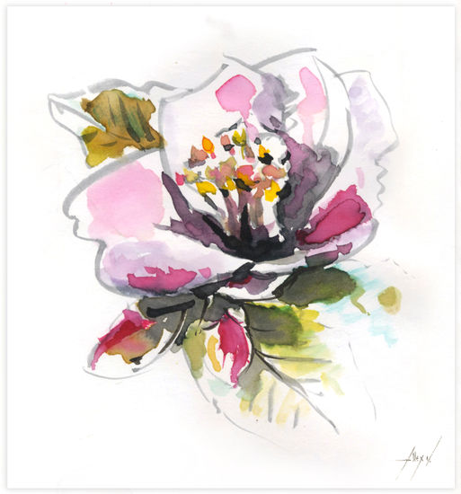 Camelia 01 Ink Card Floral Painting