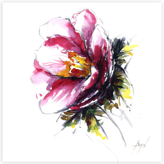 Camelia 10 Ink Card Floral Painting