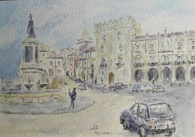 plaza de pelayo en Gijón Acuarela Papel Paisaje