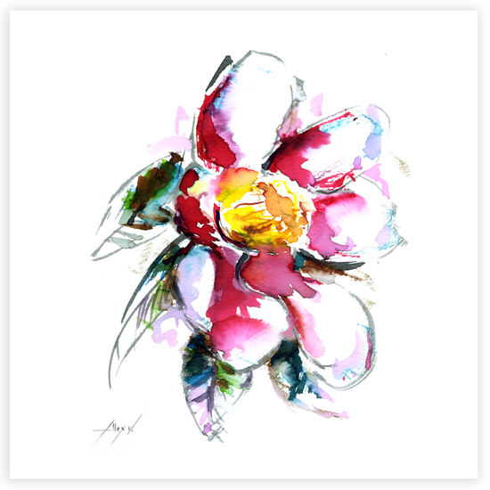 Camelia 21 Ink Card Floral Painting